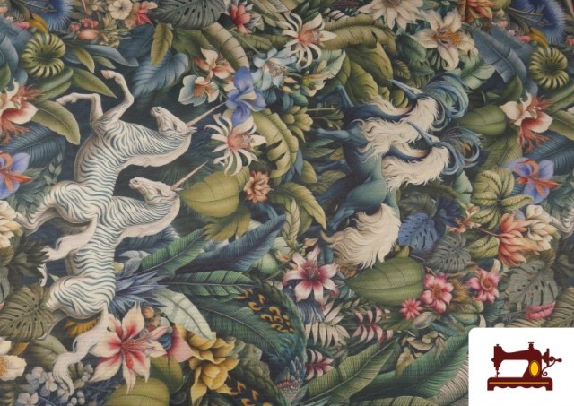 Vente de Tissu en Canvas Imprimé Tropical avec Licornes (Largeur 280cm)