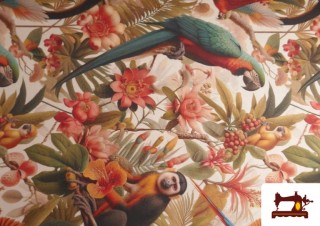 Tissu en Canvas Imprimé avec Perroquets et Singes