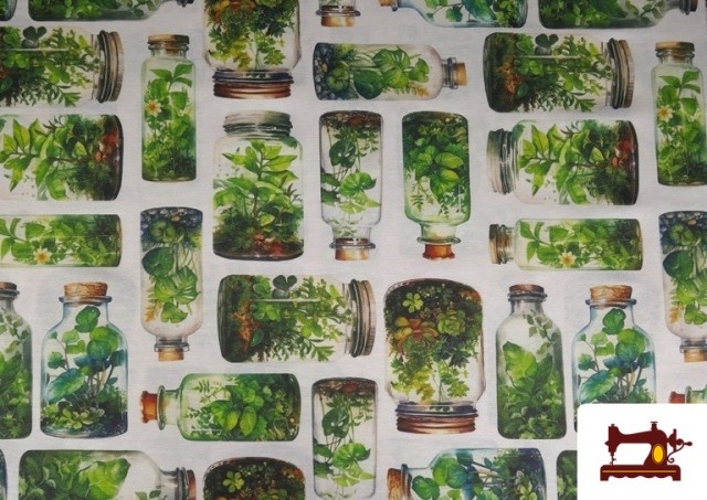 Acheter Tissu Toile Imprimée Terrarium Botanique