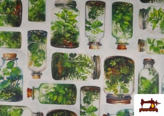 Vente de Tissu Toile Imprimée Terrarium Botanique