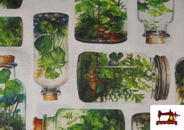 Acheter en ligne Tissu Toile Imprimée Terrarium Botanique