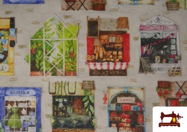 Acheter en ligne Tissu Toile Imprimée Vitrines de Boutiques