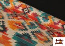 Tissu Toile Imprimée Ethnique Orange et Turquoise