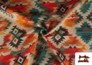 Vente en ligne de Tissu Toile Imprimée Ethnique Orange et Turquoise