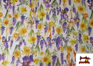 Acheter Tissu Toile Imprimé Fleurs Lilas et Jaunes