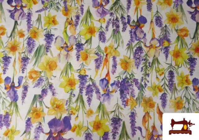 Acheter Tissu Toile Imprimé Fleurs Lilas et Jaunes