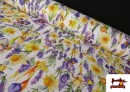 Tissu Toile Imprimé Fleurs Lilas et Jaunes