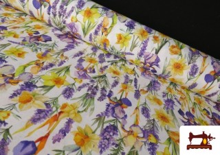 Tissu Toile Imprimé Fleurs Lilas et Jaunes