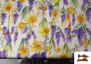 Acheter en ligne Tissu Toile Imprimé Fleurs Lilas et Jaunes
