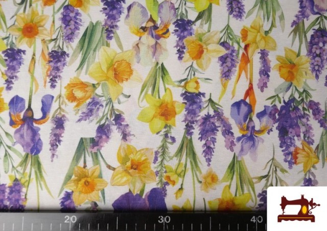Acheter en ligne Tissu Toile Imprimé Fleurs Lilas et Jaunes