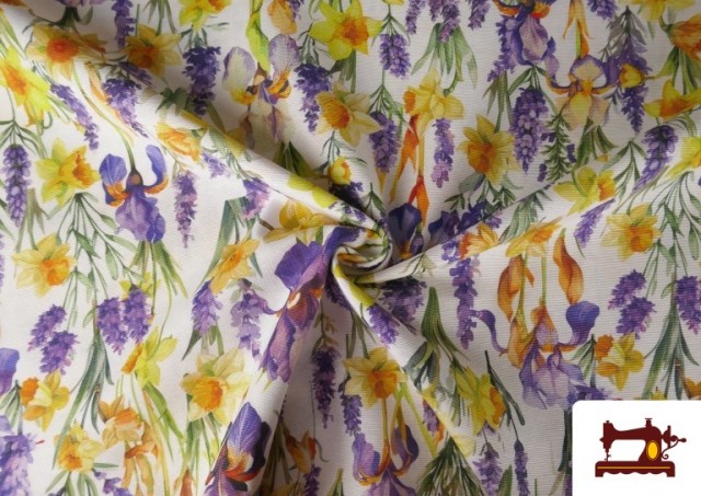 Vente en ligne de Tissu Toile Imprimé Fleurs Lilas et Jaunes
