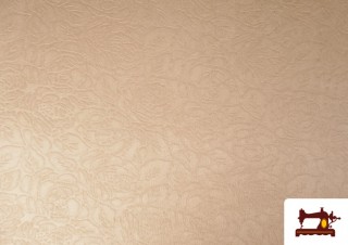 Tissu Velours Antelina Point Beige Gravé avec Fleurs