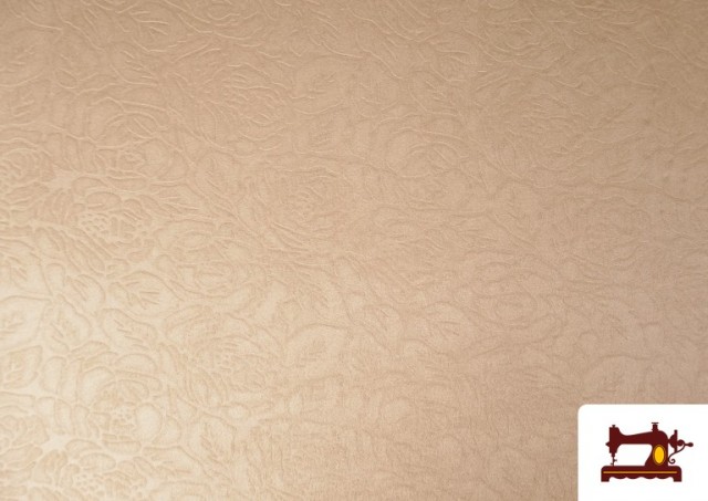 Tissu Velours Antelina Point Beige Gravé avec Fleurs