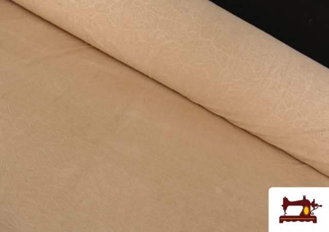 Vente de Tissu Velours Antelina Point Beige Gravé avec Fleurs