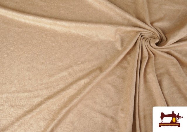 Tissu Velours Antelina Point Beige Gravé avec Fleurs