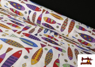 Tissu en Canvas avec Imprimé Poissons Amusants