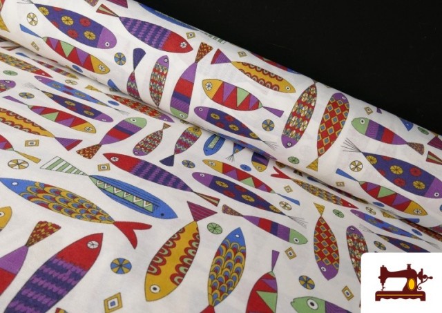 Tissu en Canvas avec Imprimé Poissons Amusants