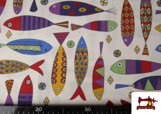 Acheter en ligne Tissu en Canvas avec Imprimé Poissons Amusants