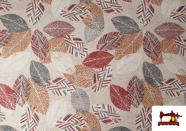 Tissu en Canvas avec Imprimé Feuilles Rouge