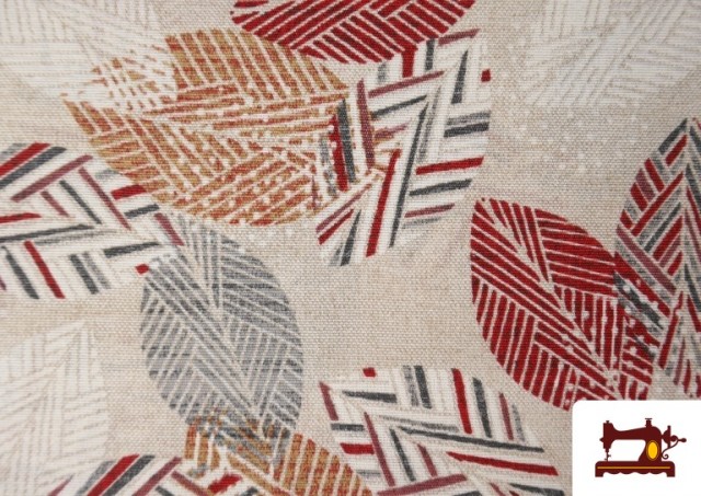Acheter en ligne Tissu en Canvas avec Imprimé Feuilles Rouge