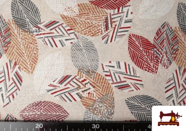 Vente en ligne de Tissu en Canvas avec Imprimé Feuilles Rouge