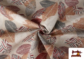 Tissu en Canvas avec Imprimé Feuilles Rouge