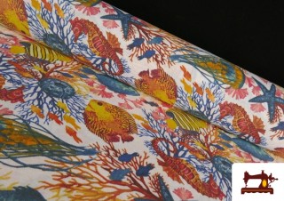 Tissu en Canvas avec Imprimé Poissons Corail Multicolore