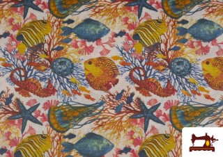 Acheter Tissu en Canvas avec Imprimé Poissons Corail Multicolore