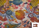 Vente de Tissu en Canvas avec Imprimé Poissons Corail Multicolore