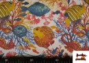 Acheter en ligne Tissu en Canvas avec Imprimé Poissons Corail Multicolore