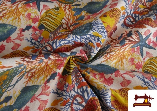 Vente en ligne de Tissu en Canvas avec Imprimé Poissons Corail Multicolore