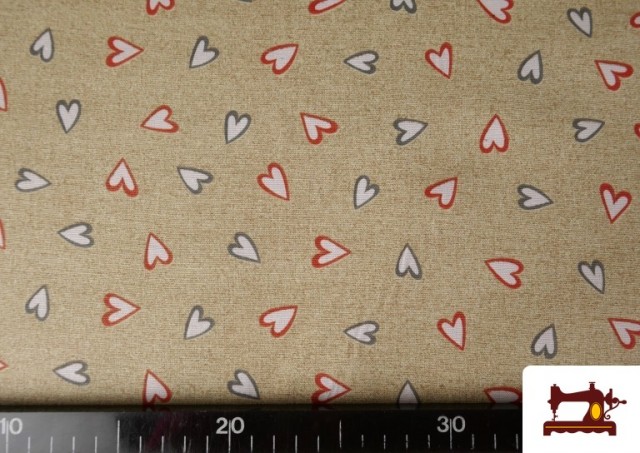 Vente de Tissu en Canvas Beige avec Coeurs Largeur 140 cm