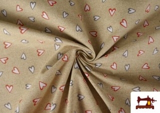 Acheter en ligne Tissu en Canvas Beige avec Coeurs Largeur 140 cm