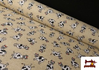 Tissu en Canvas avec Imprimé Vaches Amusants