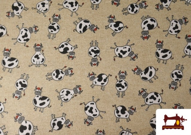 Acheter Tissu en Canvas avec Imprimé Vaches Amusants