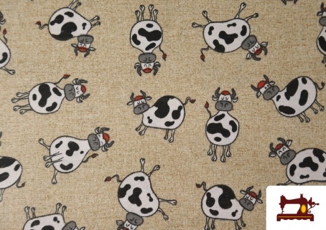 Vente de Tissu en Canvas avec Imprimé Vaches Amusants