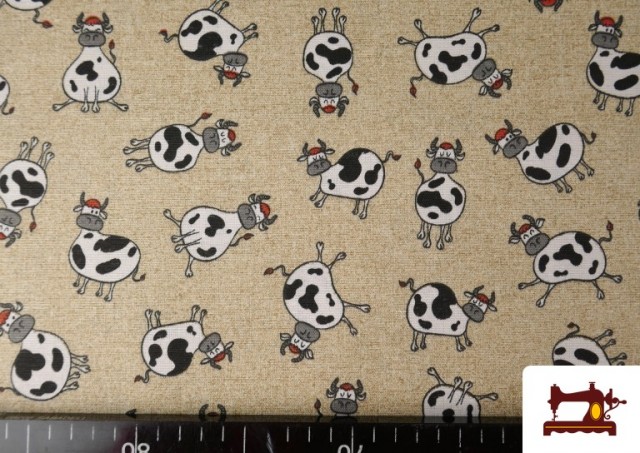 Acheter en ligne Tissu en Canvas avec Imprimé Vaches Amusants