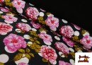 Tissu Noir pour Vêtements Flamenco avec Fleurs Roses et Pois couleur Noir