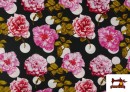 Acheter Tissu Noir pour Vêtements Flamenco avec Fleurs Roses et Pois couleur Noir