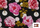 Vente de Tissu Noir pour Vêtements Flamenco avec Fleurs Roses et Pois couleur Noir