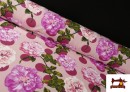 Vente en ligne de Tissu Noir pour Vêtements Flamenco avec Fleurs Roses et Pois couleur Grenat