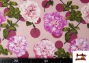 Tissu Noir pour Vêtements Flamenco avec Fleurs Roses et Pois couleur Grenat
