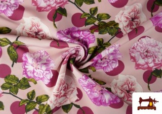 Acheter Tissu Noir pour Vêtements Flamenco avec Fleurs Roses et Pois couleur Grenat