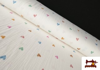 Tissu Mousseline de Coton à Petits Cœurs Colorés