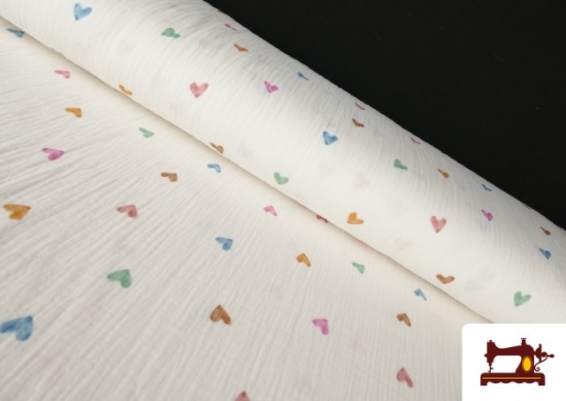 Tissu Mousseline de Coton à Petits Cœurs Colorés