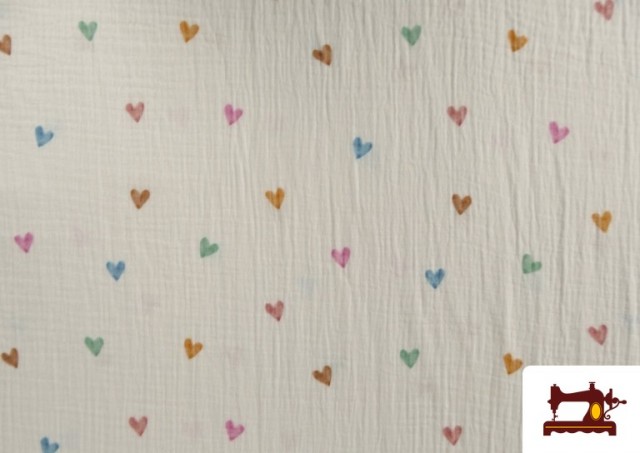 Acheter Tissu Mousseline de Coton à Petits Cœurs Colorés