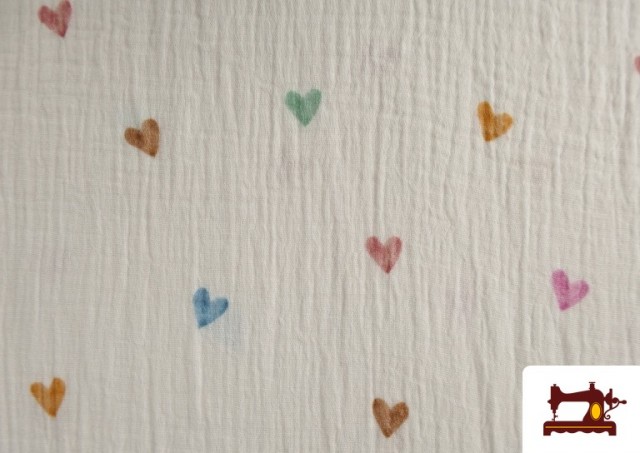 Vente de Tissu Mousseline de Coton à Petits Cœurs Colorés