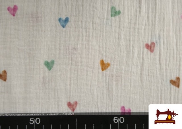 Vente en ligne de Tissu Mousseline de Coton à Petits Cœurs Colorés
