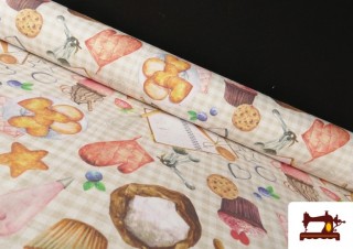 Tissu Toile Imprimée avec Motifs Pâtisserie Cuisine