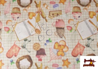 Acheter Tissu Toile Imprimée avec Motifs Pâtisserie Cuisine